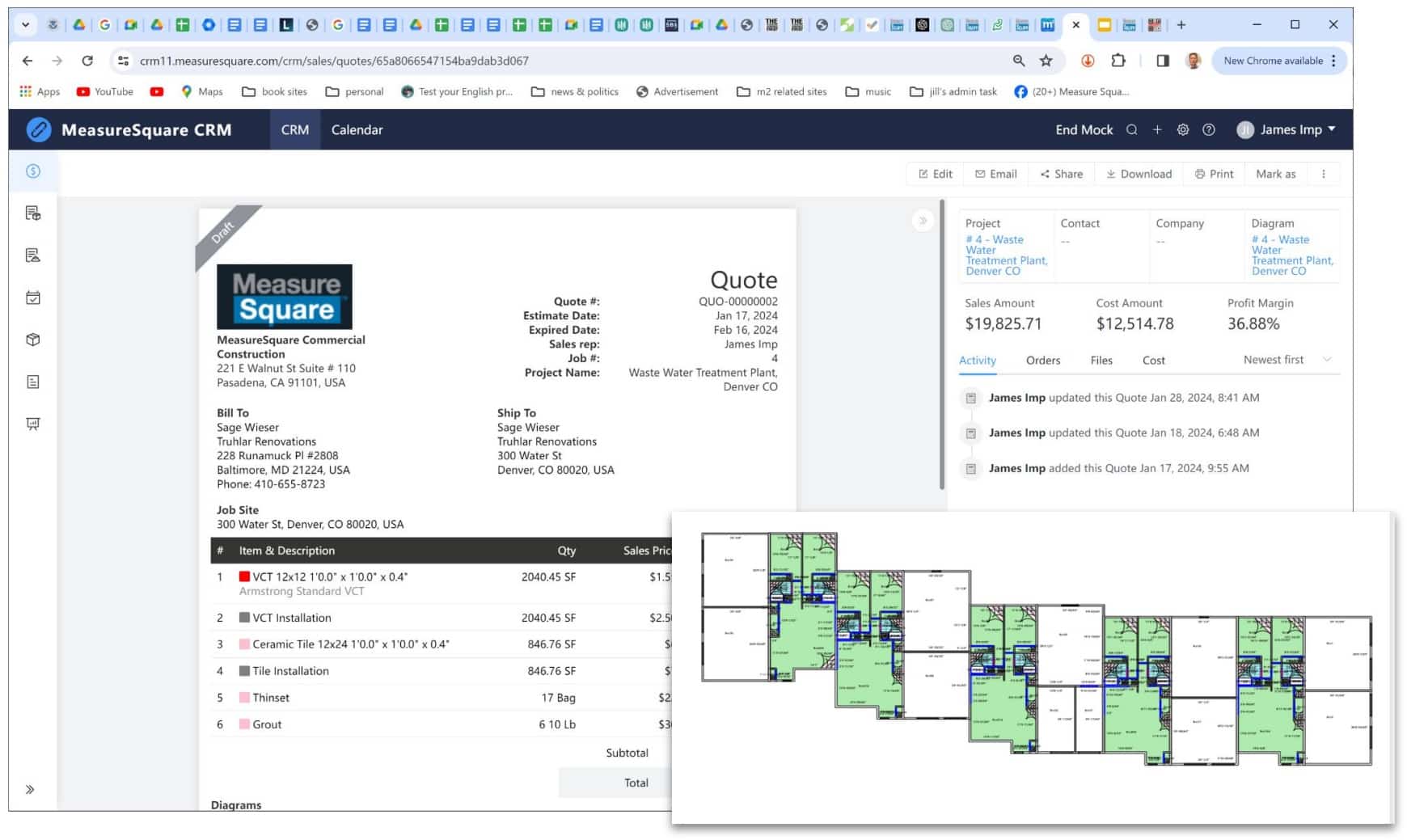 How can MeasureSquare CRM streamline the retail flooring measure estimating process?